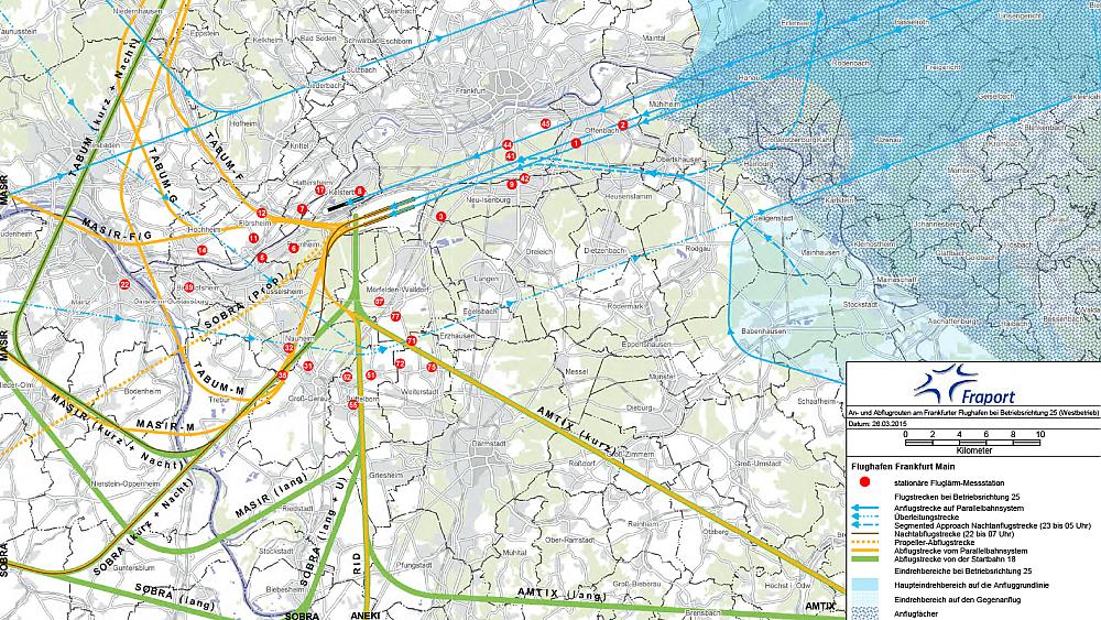 Flugrouten Westbetrieb (Quelle: Fraport AG, Routenkarte An- und Abflüge bei Westbetrieb (BR25))