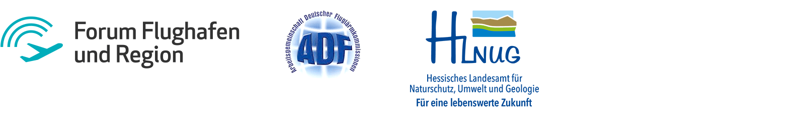 Logo Forum Flughafen und Region, Logo Arbeitsgemeinschaft deutscher Fluglärmkommissionen, Logo Landesamt für Naturschutz, Umwelt und Geologie