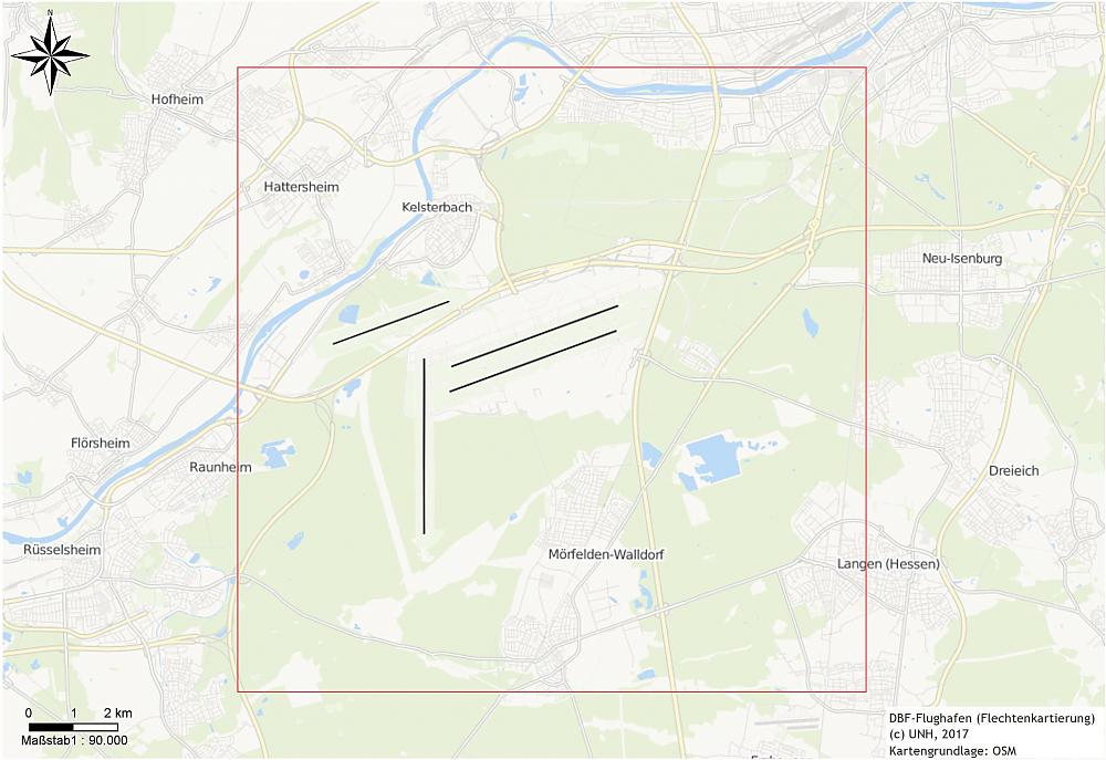Lage und Ausdehnung der Dauerbeobachtungsfläche Flughafen  (Quelle: UNH)