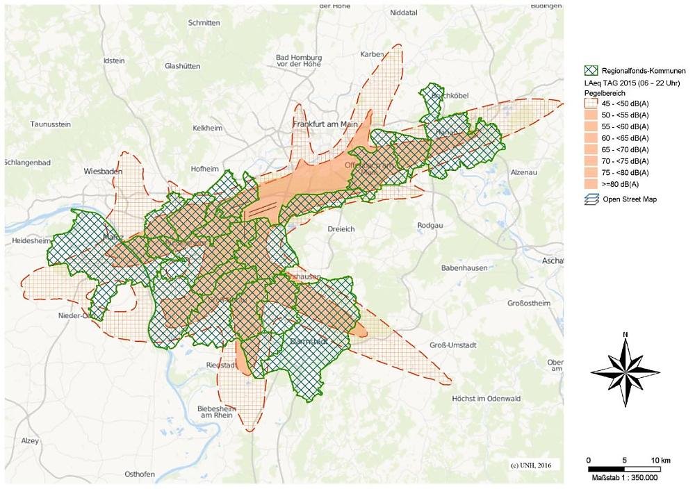 Anspruchsberechtigte Kommunen Fördermittel (Quelle: Vorschlag für Kriterien zur Vergabe von Fördermitteln zum Lastenausgleich von fluglärmbelasteten Kommunen, FFR, 2016)
